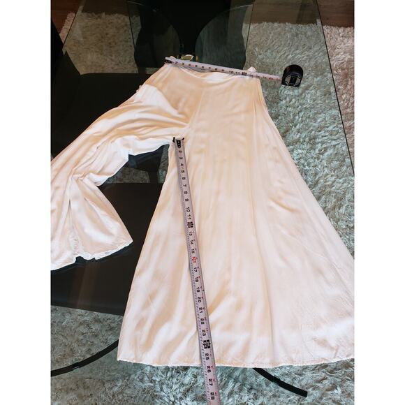 Aakaa Trouser Pants Women's M White Solid Elastic Waist Pull On Wide Leg Coastal - Picture 6 of 14